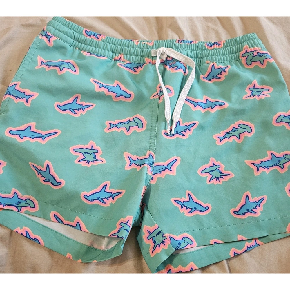 Chubbies Swim Shorts Boys Youth M 10/12 Mint Green Shark Board Quick Dry Mesh
